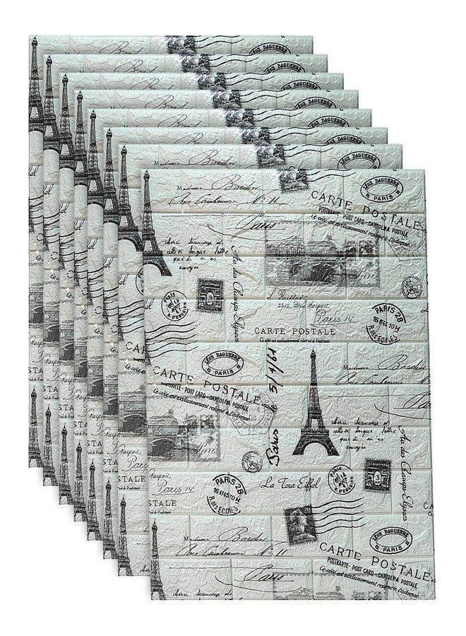 Lukzer 8PC Self Adhesive 3D Vintage Wallpaper DIY Wall Sticker Panels Ideal for Home Décor Sheet Bathroom Living Room (Paris Design/70 x 77cm) - Image 1
